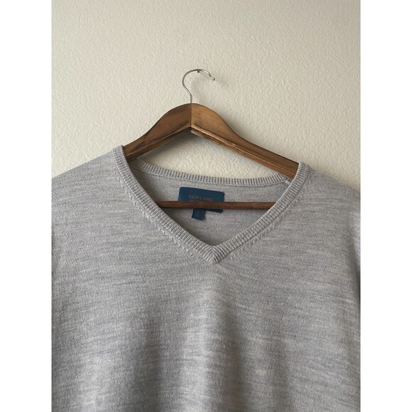 Fairlane 100% Merino Wool V Neck Sweater Mens Size XL Marled Light Gray - Picture 4 of 10